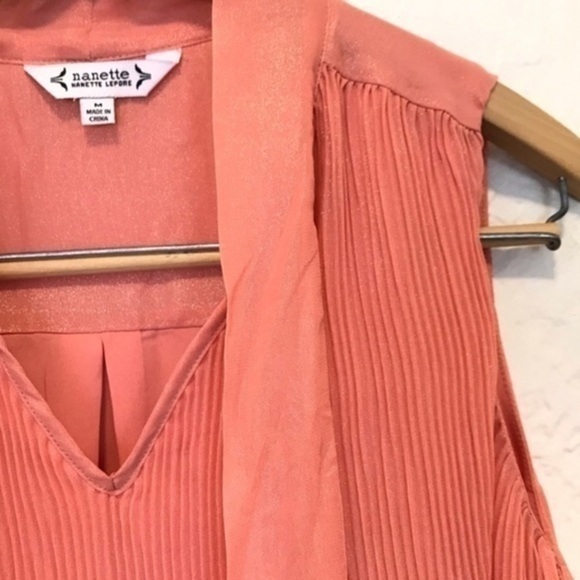 Nanette Leopore Pleated Tie Neck Metallic Shimmer Blouse - Picture 2 of 7